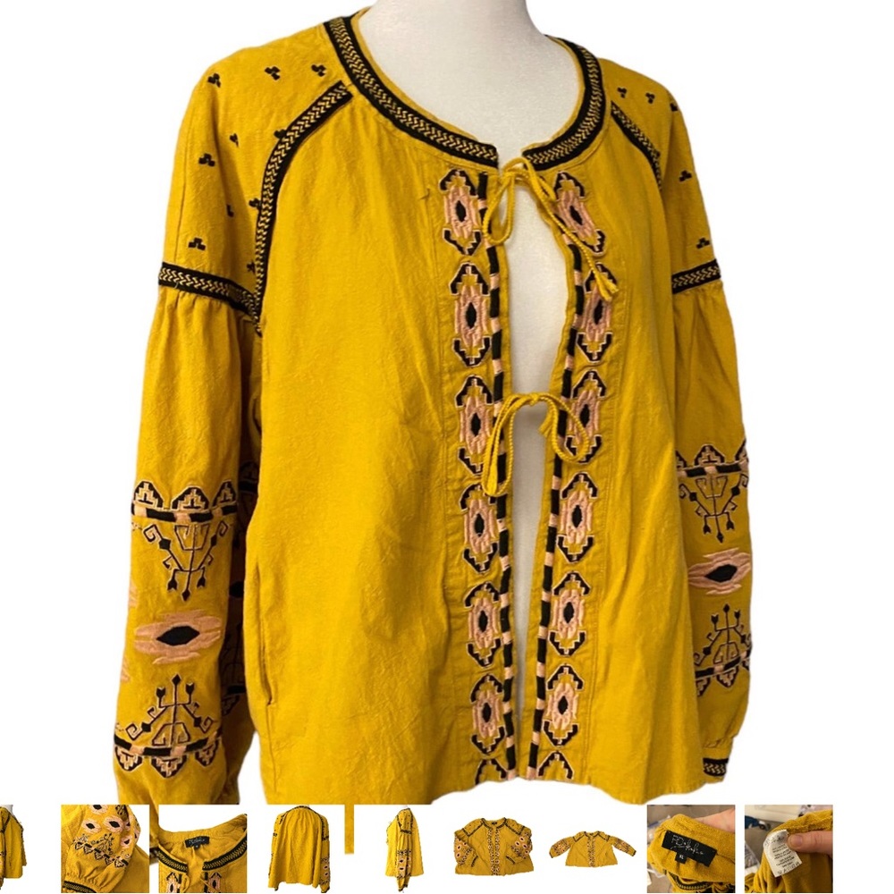 Anthropologie Yellow Embroidered Jacket